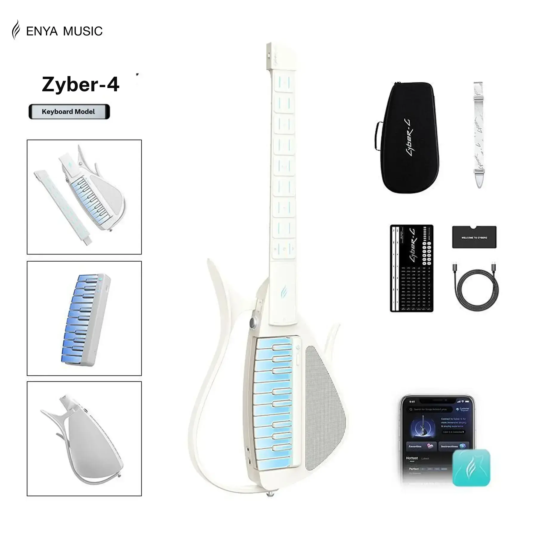 【Music Is Free】Enya CYBER G Stringless Smart Guitar Portable Foldable Travel Guitar with App Controlled Chords, Hundreds of Instrument Sounds, Built In Speaker & Drum Machine, Quick Learn for Adults/Guitar Beginners