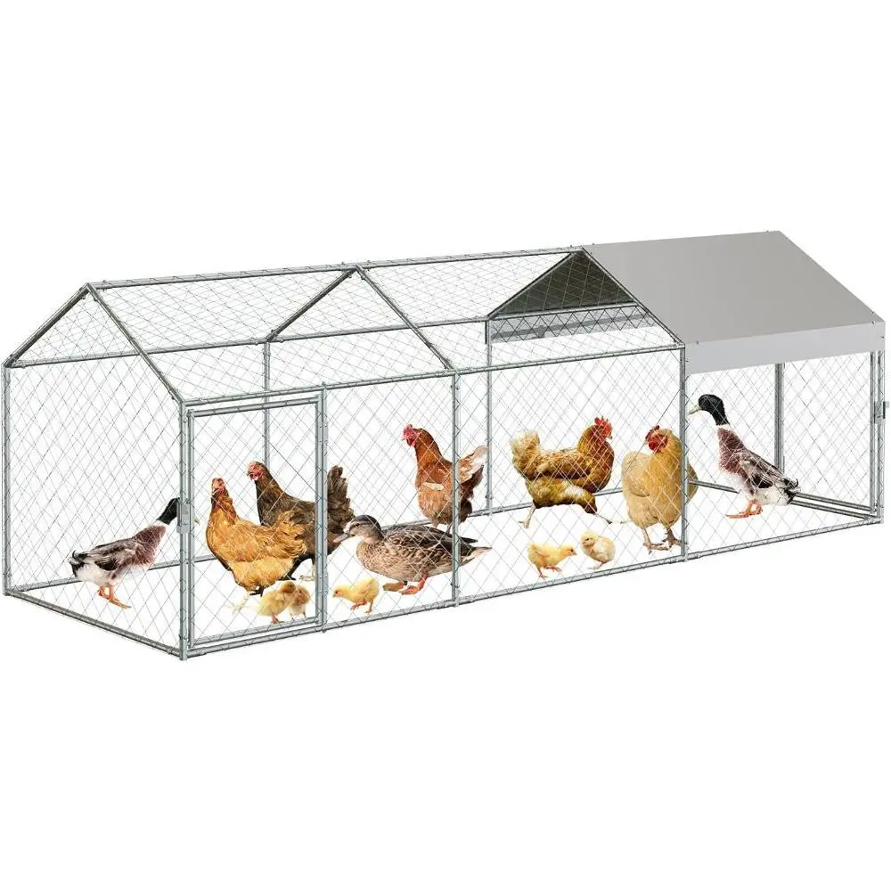 Gaomon Large Metal Chicken Coop, 120" x 40" x 40" Chicken Run with Cover, Outdoor Walk in Poultry Cage, Metal Chicken Coop for Yard Farm Duck Rabbit Hen, Silver