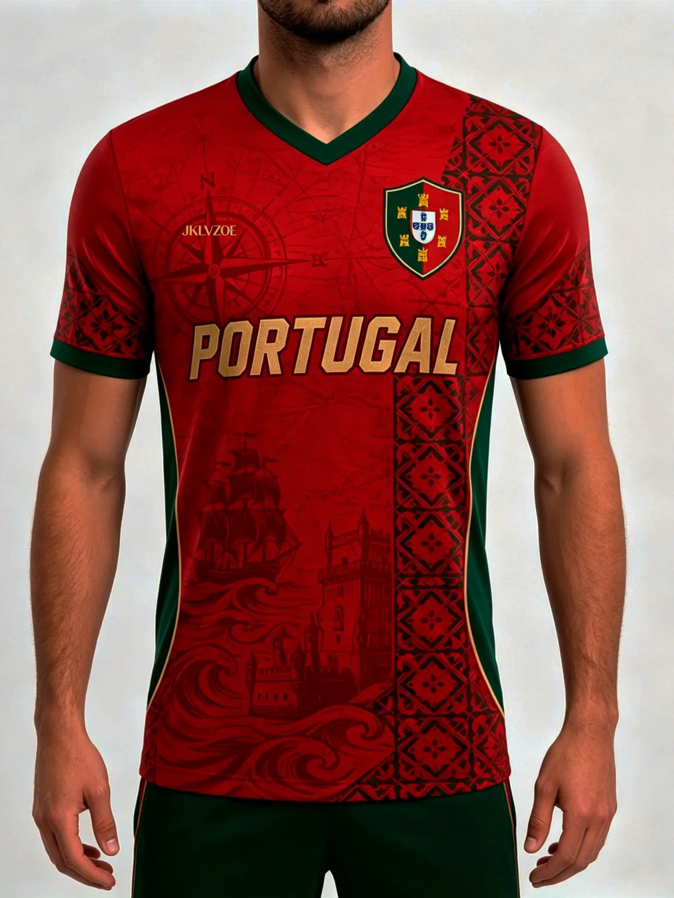 Portugal Football Sports Wear Soccer Shirts 2026 New Arrival, Quick-Dry Fabric, Short Sleeve, All-Over Print, Casual Fitted T-Shirt for Training