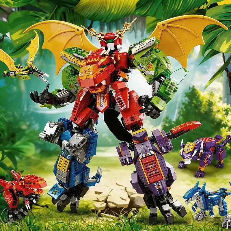 804pcs+ 4-In-1 Dinosaur Building Blocks, Superhero Mechanical Robot Set, Creative Battle Warrior Model, Gift for Boys Aged 6+, Abs Construction Toy, Mixed Colors, Stacking Building Blocks, Buildable Blocks Kit