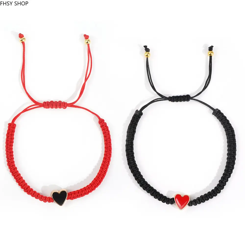 Unisex Woven Bracelet - Niche Premium Craft Texture Layering Wristband, Color-Block Red String Friendship Bracelet with Heart Detail, Sliding Adjustable Closure, Jewelry-Grade Finish, Ideal for Daily Street Wear, Bracelets, Friendship Bracelets