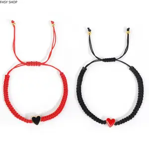 Unisex Woven Bracelet - Niche Premium Craft Texture Layering Wristband, Color-Block Red String Friendship Bracelet with Heart Detail, Sliding Adjustable Closure, Jewelry-Grade Finish, Ideal for Daily Street Wear, Bracelets, Friendship Bracelets