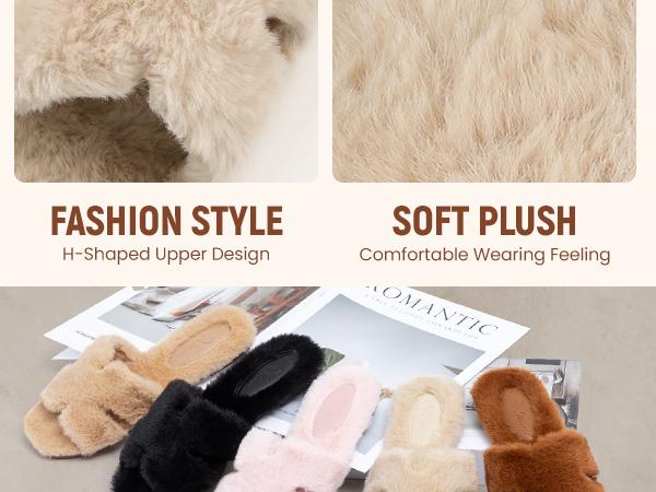 Women's Fuzzy Slippers Cute Comfy Fluffy Open Toe Slip-on House Slide Slippers for Indoor Bedroom Bridesmaid