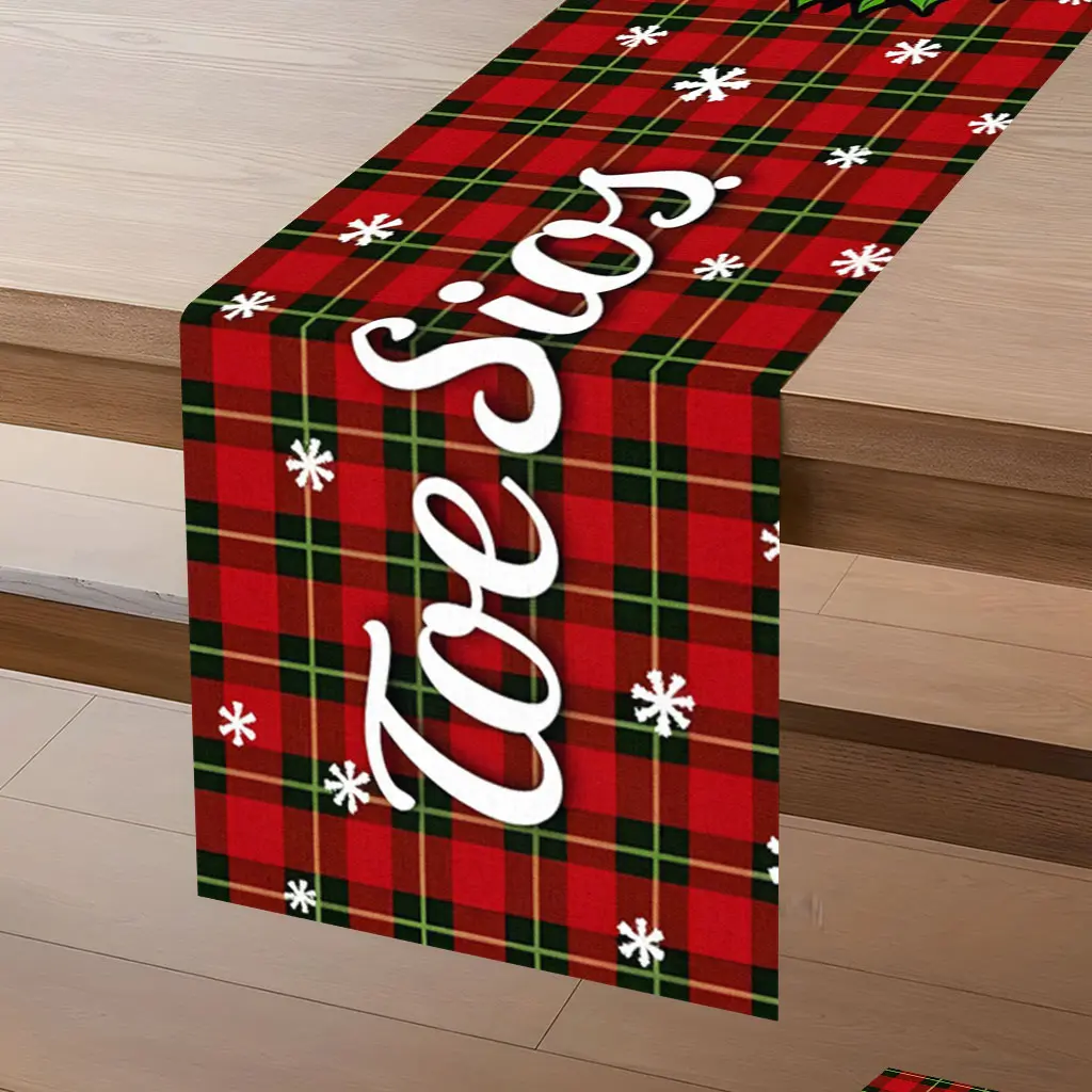 Tablecovers 1pc, a christmas wreath on a red and black1, Rectangular table runner, kitchen table, dining room coffee table decoration, festive season tabletop accessories, 100% polyester, farmhouse party holiday dinner tablecloth