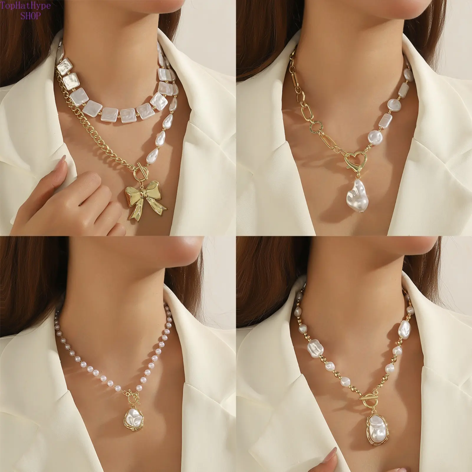 Baroque Chain Necklace for Women, Elegant Vintage-Style Irregular Jewelry for Daily Wear and Casual Outfits, Pearl Chain Necklace, Pearl Jewelry Set, Female, Classic Vintage
