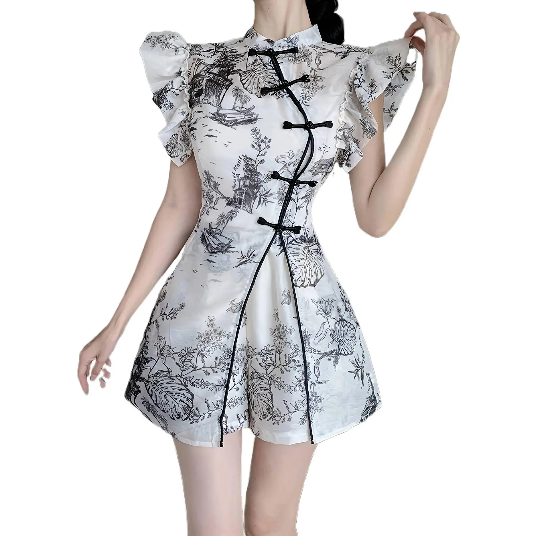 Women's Asian Ink Painting Print Cheongsam Dress - Elegant Slim Qipao, Women's Clothes, Clothes for Dinner Party, Weekend Gathering, Traditional