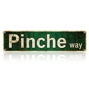 Pinche Way Vintage Green Street Sign Style Aluminum Metal Sign 4"×16 Inch, Distressed Rust Antique Road Plaque, Funny Spanish Slang Wall Decor for Bar Garage Man Cave Farmhouse Indoor Outdoor Hanging Art home office bedroom kitchen aluminium gift rustic