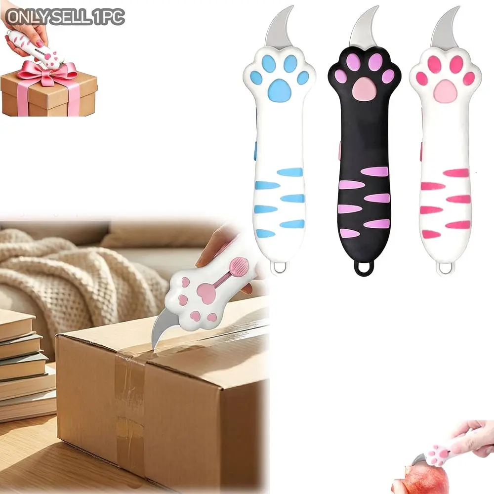 Cat Paw Paper Box Cutter, Mini Extendable Craft Knife, Portable Cute Cat Claw Knife with Handle, Multi-Use Paper Box Tool, Home Office Cutting Supply, Office Gadgets