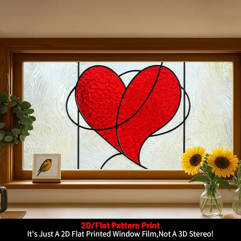 2D Flat, 1pc Valentine's Day Themed Artistic Window Film, 2D Flat Red Heart Romantic Pattern Glass Window Sticker, Anniversary Wedding Decoration Sticker, PVC Static Cling Decorative Window Film, Home Decor Glass Decal, Suitable for Living Room