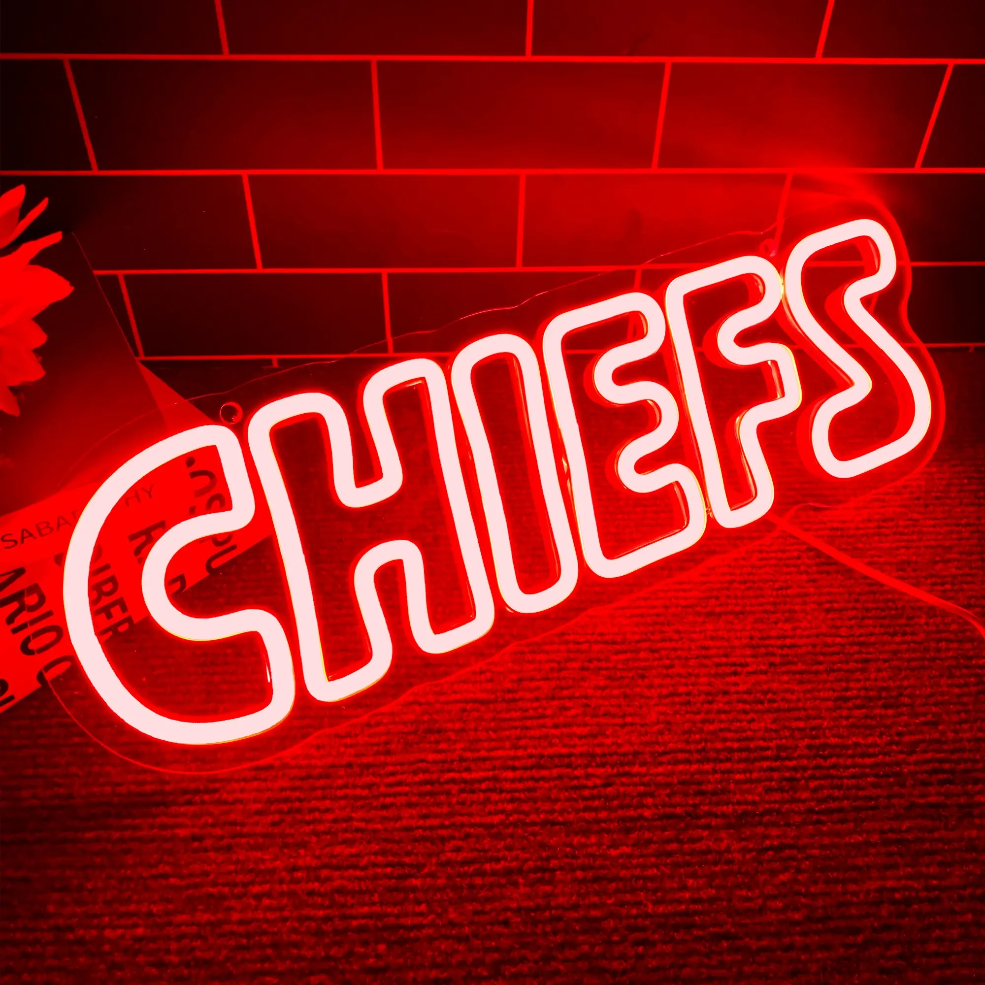 LED-illuminated Chiefs wall-mounted neon sign; decorative light for home bedrooms, living rooms, and club parties