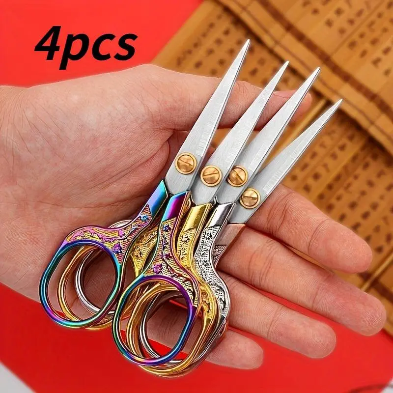 4 Piece Vintage Stainless Steel Sewing Scissors Set, Sewing Tools, Precision Craft, Fabric and Thread Cutters, Ideal for Tailors and Knitters, Ages 14+
