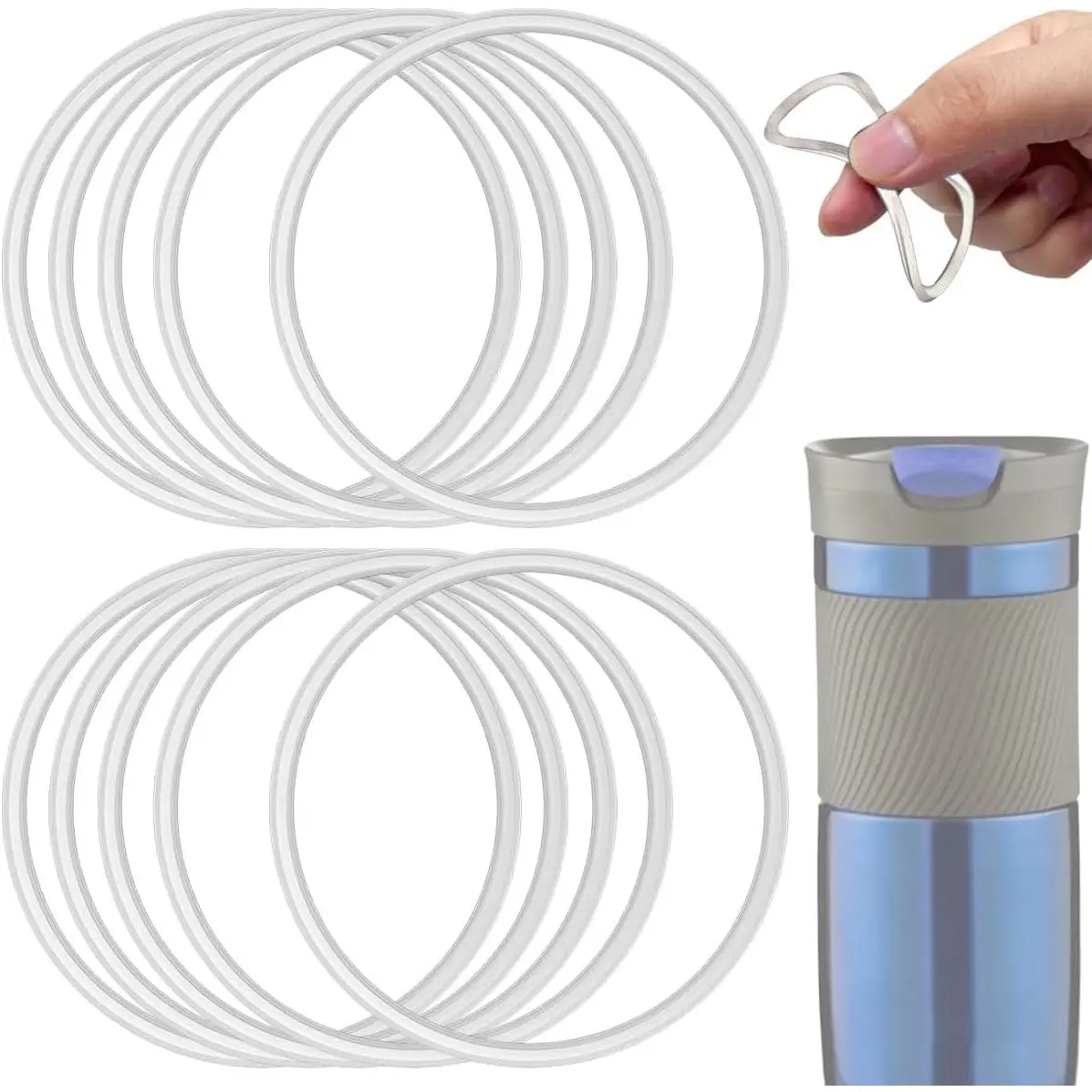 10 count  Gasket Rubber Lid Seals Compatible with 16 & 20 oz  Snapseal Byron Travel Mug Ring,  Leak-Proof  Part for  Coffee Travel Tumbler, White