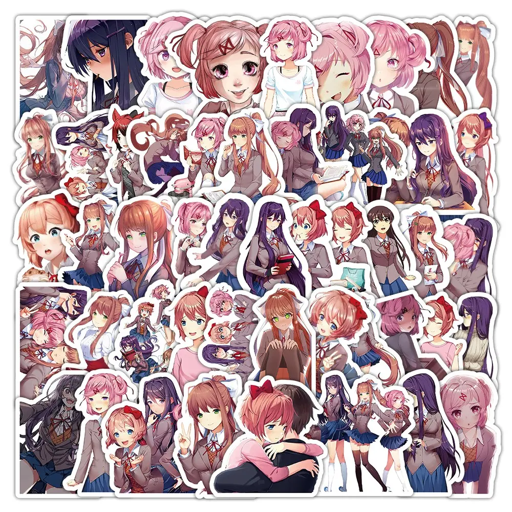 50pcs Cartoon Graffiti Stickers, Anime Stickers For DIY Planner, Water Bottle Decor, Decorative Stickers, Waterproof Small Stickers, Cute And Fun Anime Creative Stickers, Doki Doki Literature Club! Stickers, Just Monika Stickers, Sticker Set
