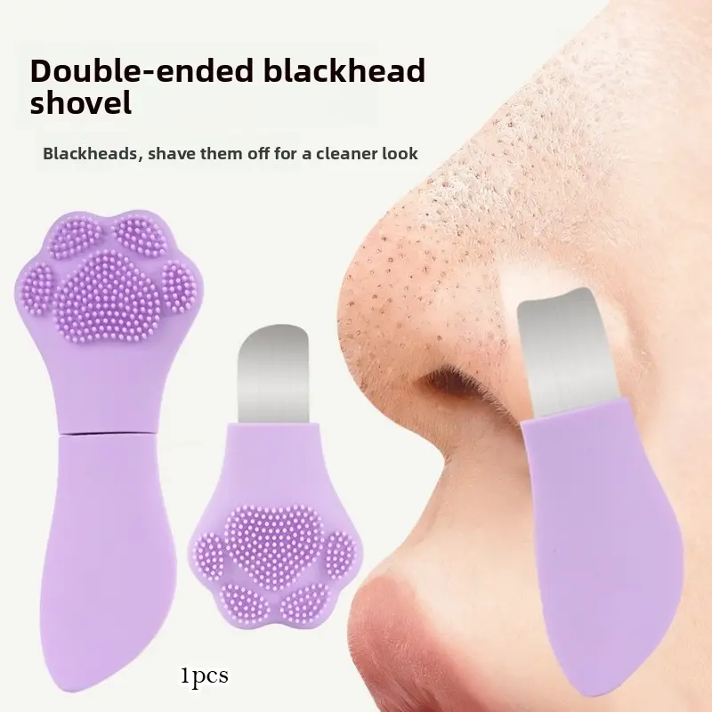 Cat Paw Shaped Silicone Blackhead Remover Spatula, Multi-Functional Facial Cleansing Tool, 2-in-1 Cleansing Spatula for Removing Blackheads, Acne, Closed Comedones with Soft Facial Brush