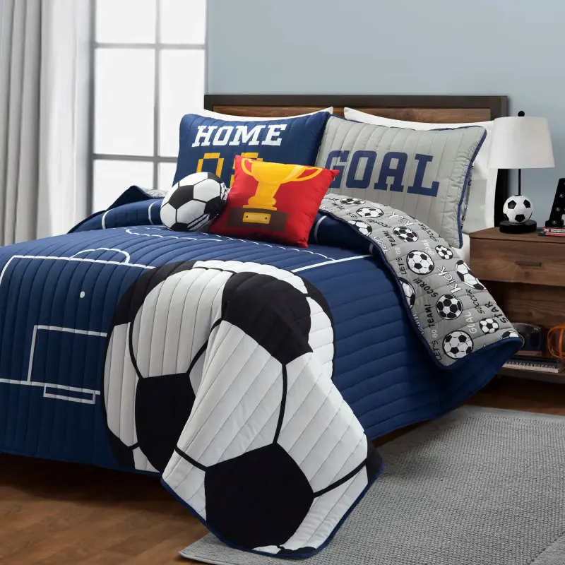 Soccer Game Reversible Oversized Quilt 4/5Pc Set mothers'day gift bedroom use lightweight bedding cottage core