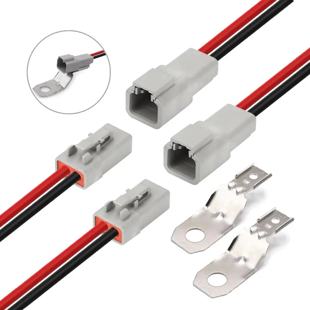 DTP 2-Pin Waterproof Connector with 12 AWG Cable Wire, 2-Way DT Automotive Electrical Male Female Plug Wiring Harness for Car, Truck, Boat, LED Work Light (2 Pairs)Gift