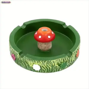 Round Resin Mushroom Ashtray with Cigarette Extinguisher, Cute Aesthetic Decorative Desktop Smoking Accessory for Bedroom, Living Room