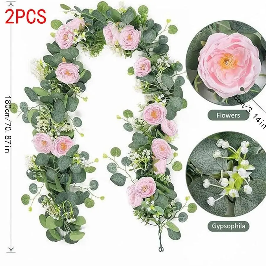 2 Pieces Artificial Eucalyptus Wreath, 70.87 Inch Rose Starry Sky Leaf Vine, Wedding Arch Wall Home Party Decor