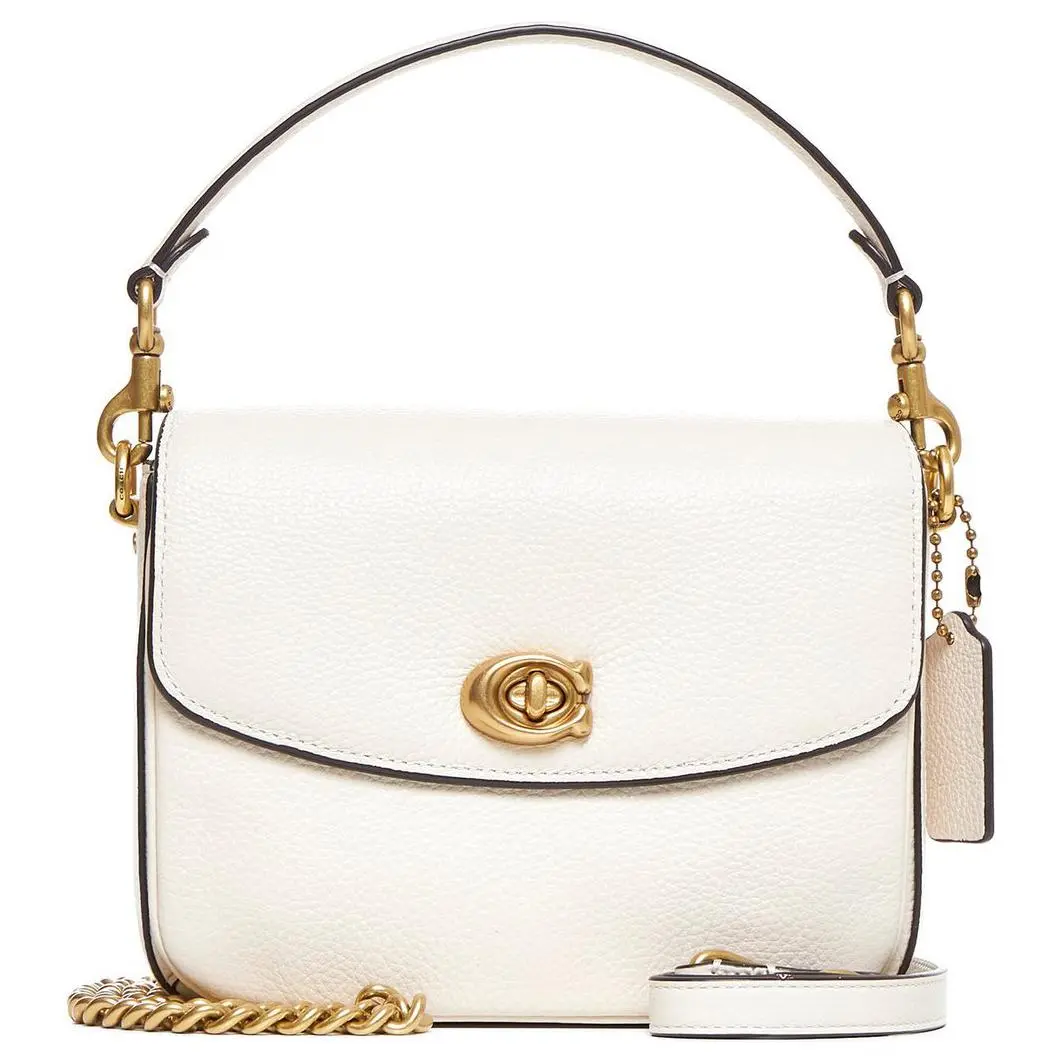 COACH Cassie 19 Logo-Fold Calfskin Crossbody Shoulder Handbag for Women, Small Size, White