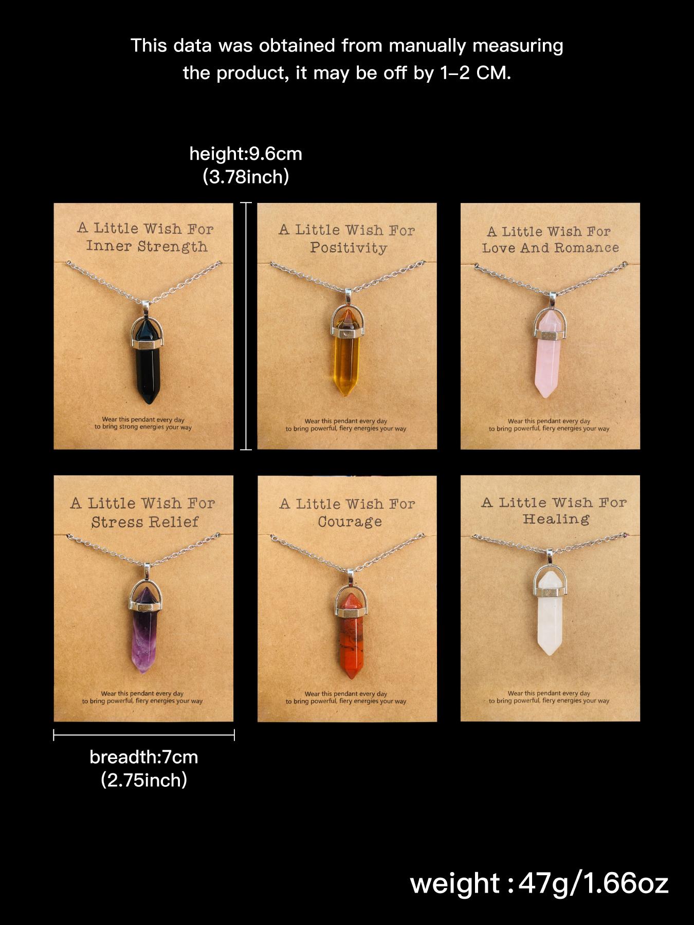 Natural Crystal Necklace Set, 6 Pcs/set Wish Card Necklace, Fashion Pendant Necklace for Women & Men, Trendy All-match & Exquisite Jewelry for Birthday Gift, Gifts for Girlfriend, Amethyst Crystal, Natural Healing Crystal, Crystal Jewellery