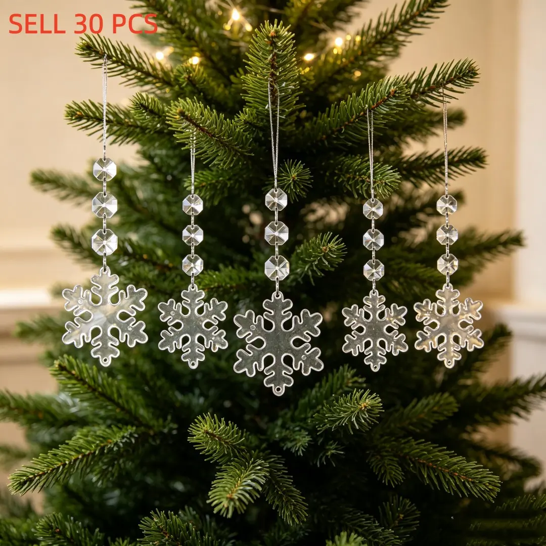 【New】 30pcs Transparent Shiny Crystal Christmas Tree Ornaments, Anti-Shatter Ice Bar Clear Snowflakes, Ideal for Christmas, Holidays, Wedding Decorations, Durable Plastic Decor
