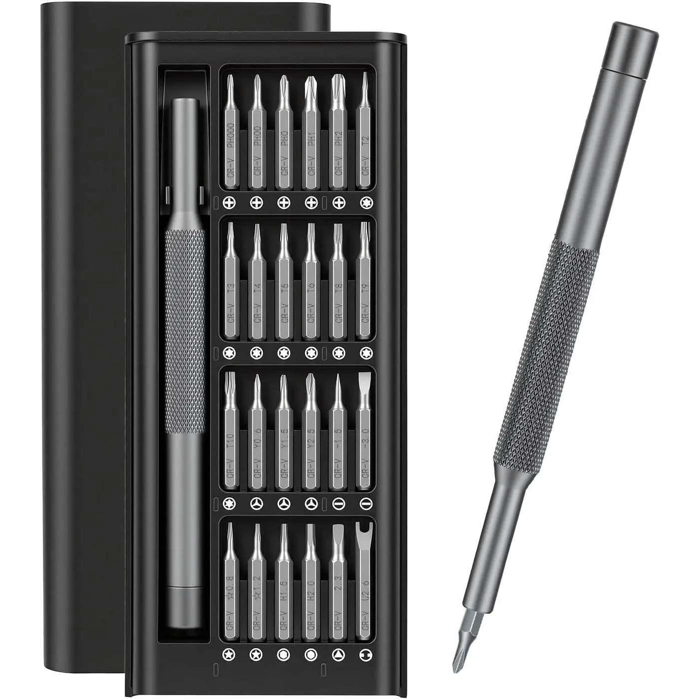 25 in 1 Precision Screwdriver Set, Magnetic Small Screwdriver Kit with 360° Rotating Cap, Mini Repair Set with CR-V Bits for Phone, Laptop, Tablet, Camera, Electronics Repair