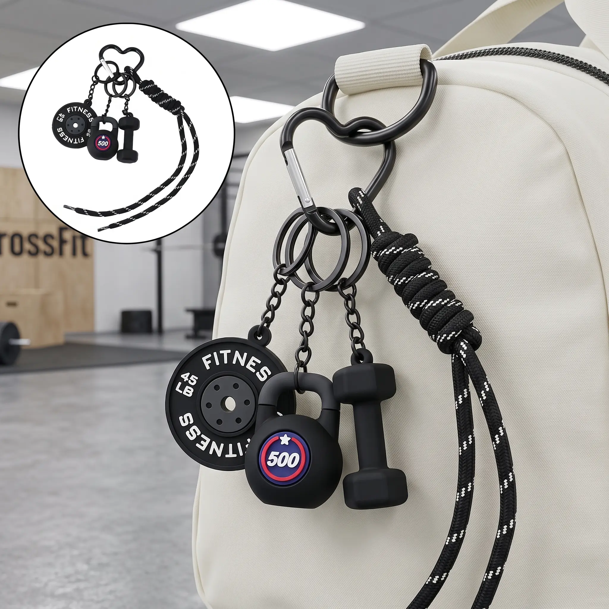 Gym Dumbbell Barbell Kettlebell Keychain Keyring, Portable Keychain Wristlet, Fitness Accessory for Gym Bags & Backpacks, Stylish & Functional Design, Perfect Gift for Workout Enthusiasts-YY0