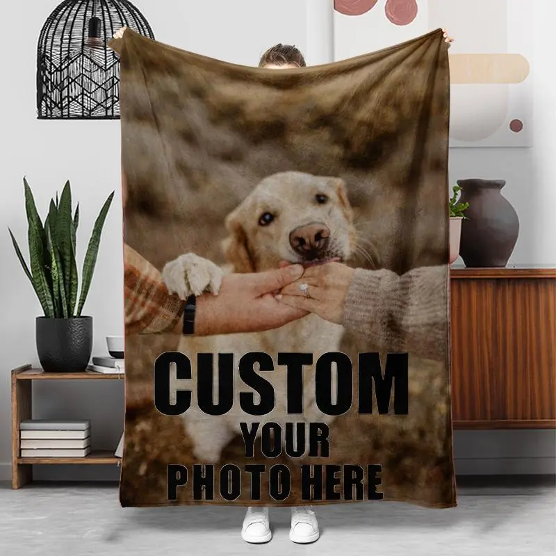 1pc Personalized Photo Fleece Blanket - Custom Photo Upload Your Own Picture, Plush Fleece with Your Name/Text & Photo, All-Season Cozy Gift for s, Pet Portrait, Upload via Phone/Tablet (No-Sew Technology)