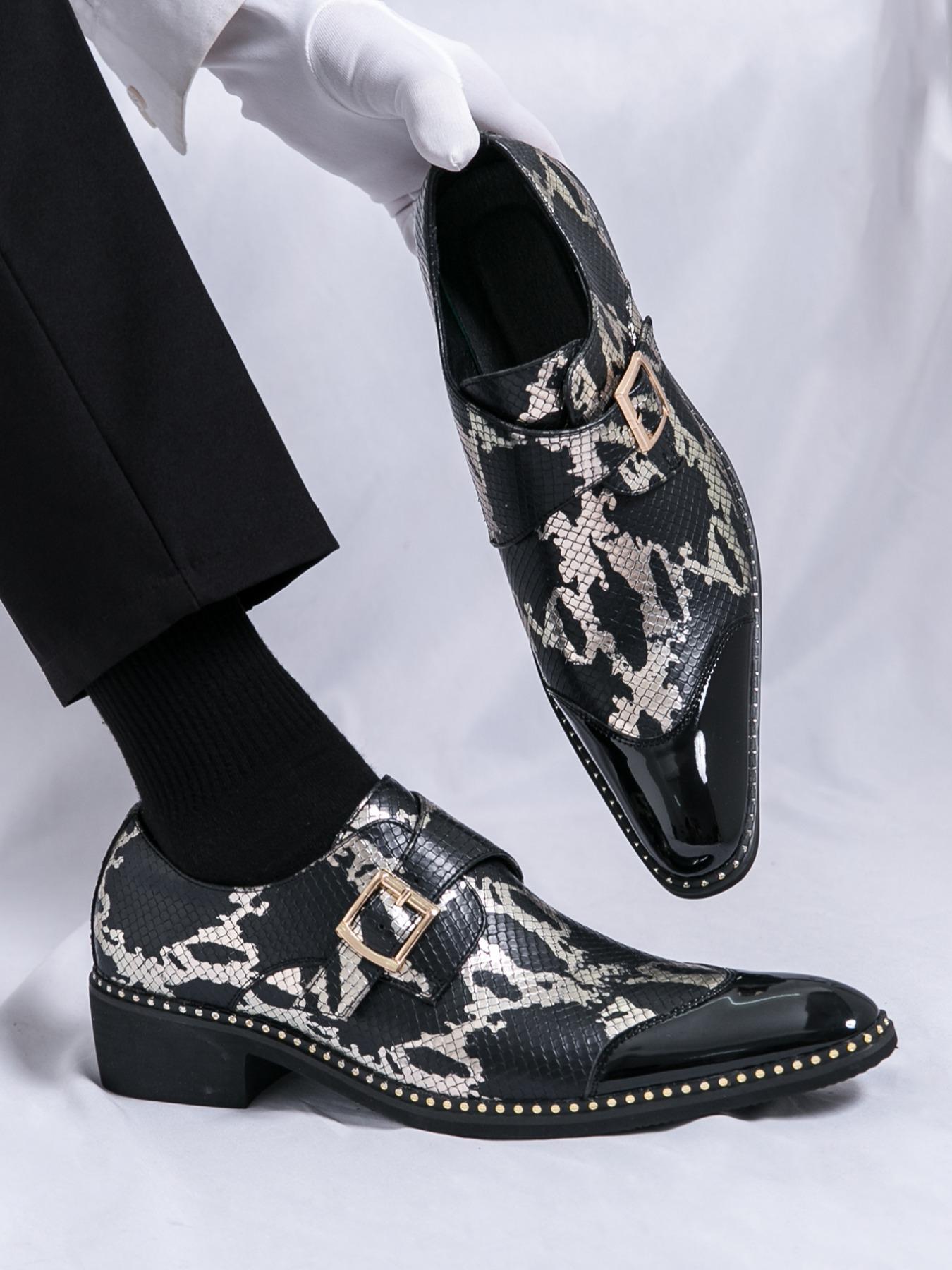 Men's Fashionable Snake Skin Print Design Dress Shoes, Business Casual Shoes, Casual Comfortable Pointed Toe Slip on Shoes for Daily Wear, Lightweight Breathable Shoes for Men, Boy