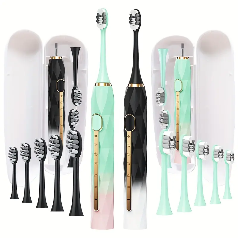 IPX8 Acoustic Electric Toothbrush, USB Rechargeable, Designed for Couples. Features a Metal Shaft Suitable for Both Men And Women. Comes with an Intelligent Timer, 10 Replaceable Brush Heads, Available in 5 Colors