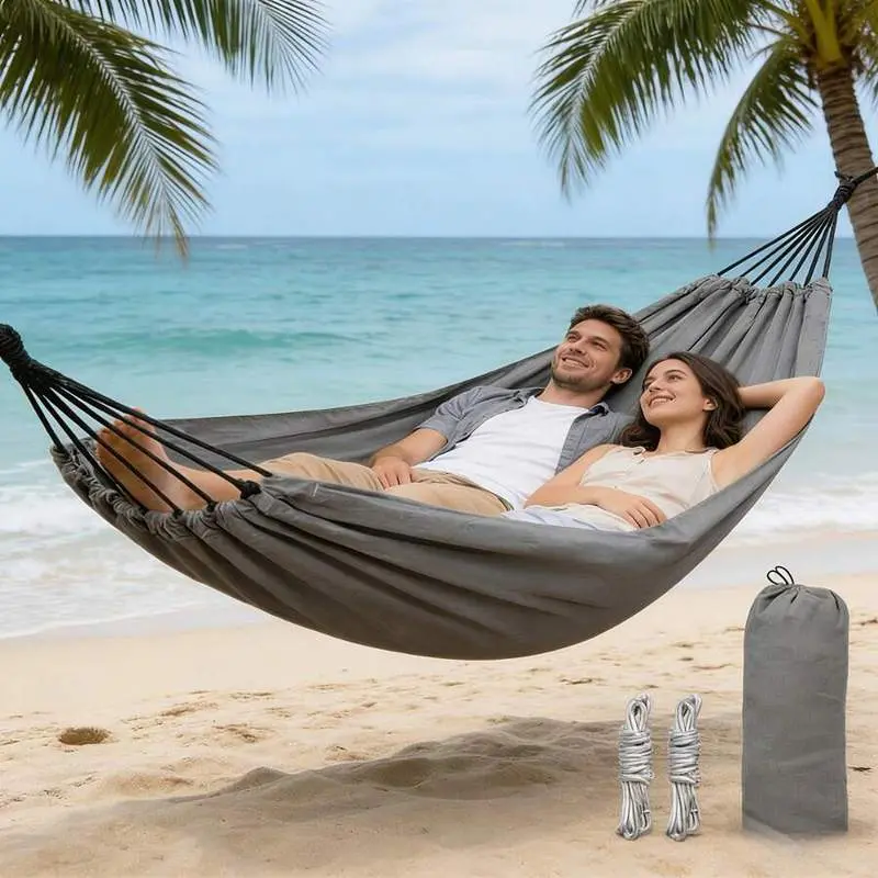 Canvas Hammock Without Bars, 200CM, Durable And Easy To Clean. Comes With A Portable Carry Bag, Perfect For Outdoor, Indoor And Camping Use. Can Accommodate 2 People, Ideal For Couples And Friends.