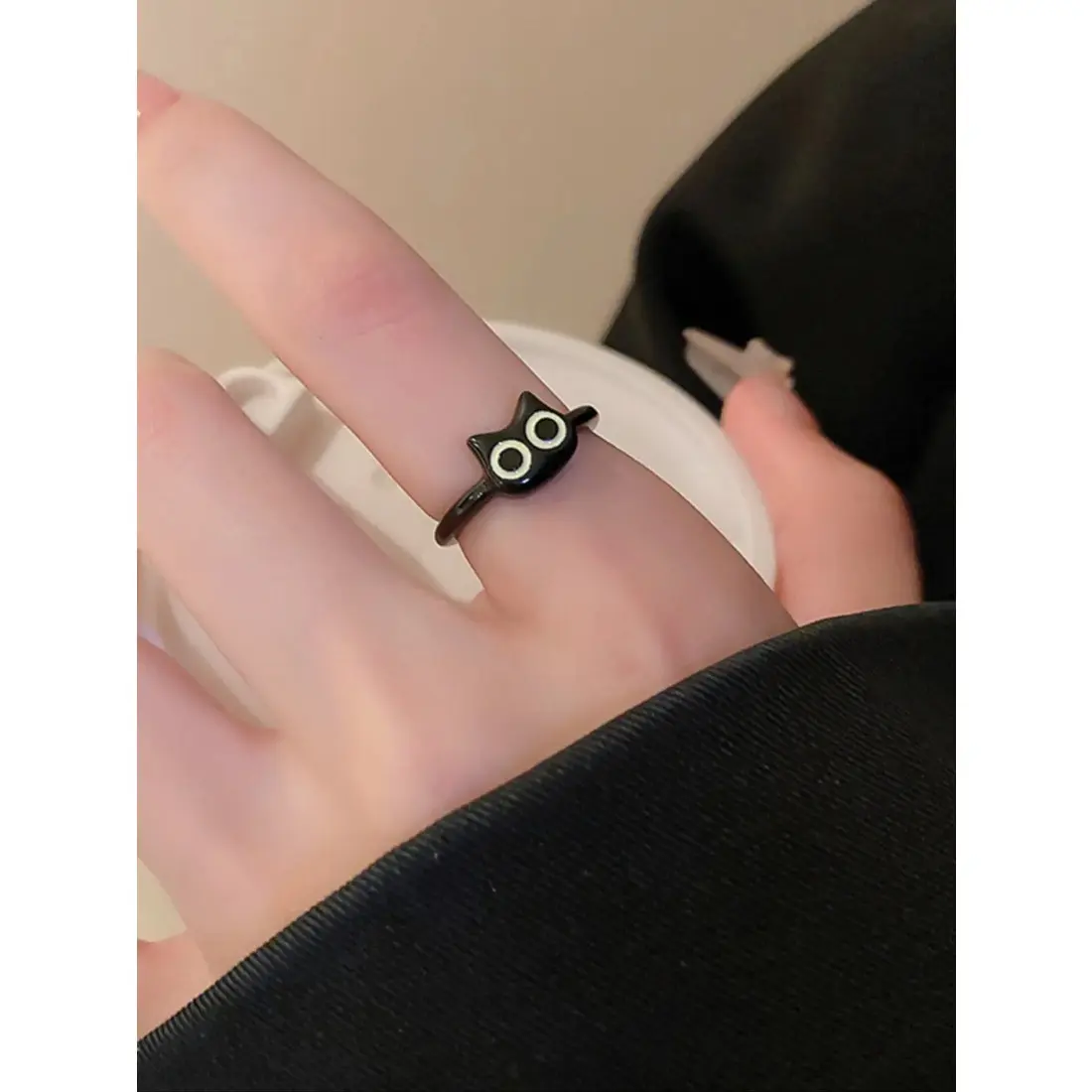 Cute Cat Design Cuff Ring For Women, Animal Theme Alloy Ring, Personalized Gift Jewelry, Cute Rings
