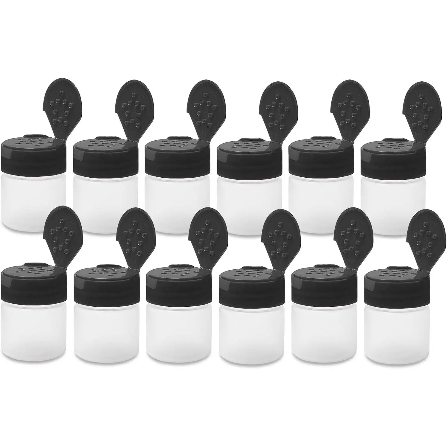 1 oz Plastic Spice Jars with Black Flip & Sift Caps – 12 Pack Empty Spice Bottles for Herbs, Seasonings, Powders, Camping, Travel, Kitchen, Restaurant Use – BPA-Free, Recyclable, Made in USA