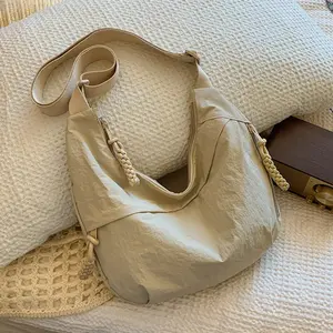 2026 Summer Women's Washed Nylon Dumpling Crossbody Bag, Retro Wrinkle Lightweight Hobo Shoulder Purse, Versatile Design for Daily Commute, Shopping, Travel, Vacation & Casual Outdoor Use