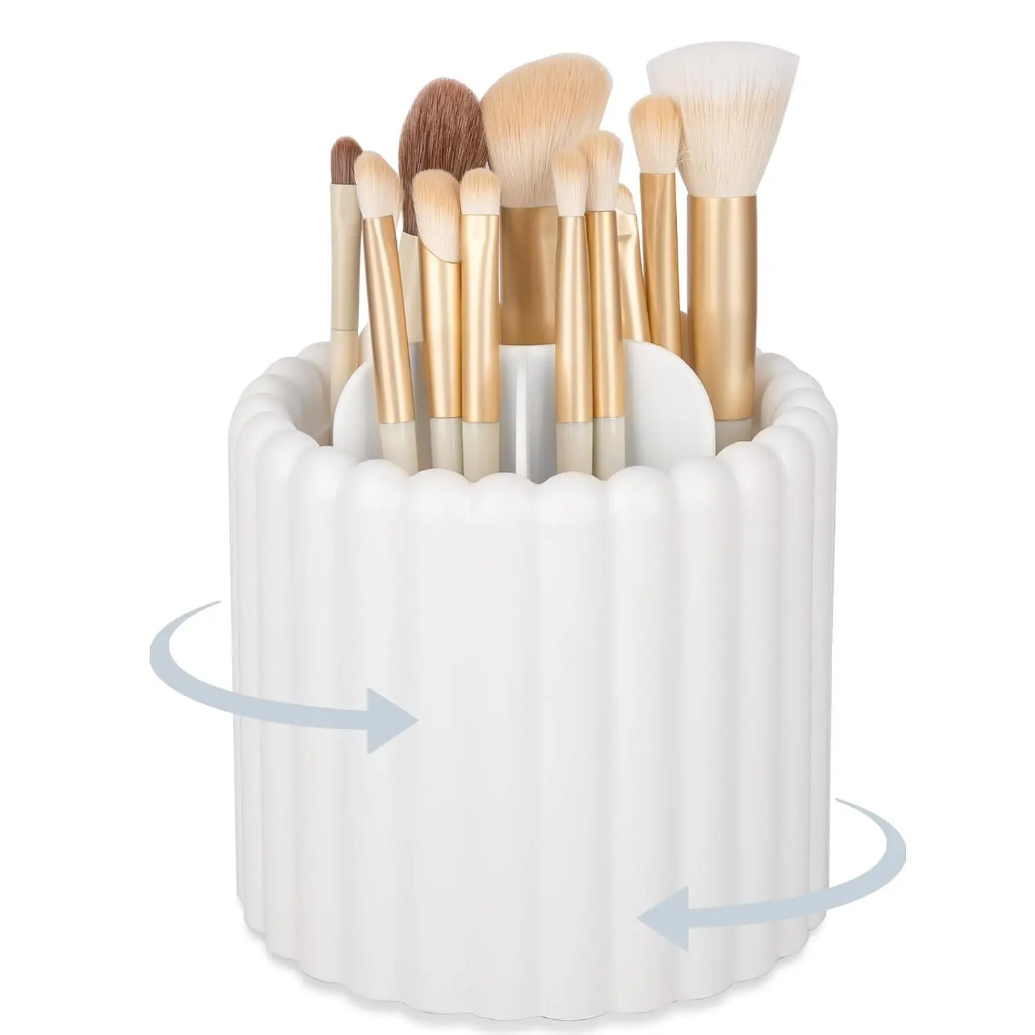 Rotating Makeup Brush Holder Organizer with Removable Dividers, White | 7 Slots Make Up Brush Organizer with Drawer 360 Spinning  Storage Pen Holder for Desk, , Dresser