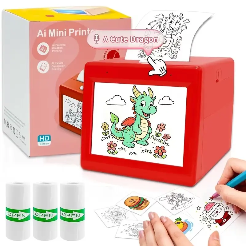 Smart Ai Language Mini Inkless Printer, 2.8 Inch Display, Voice Recognition, DIY Photo Printing, Creative Notes, Holiday Gift