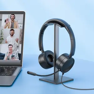 Business Headset with Microphone, Noise-Canceling, Adjustable Headband, Lightweight, USB Line Control, Compatible with All Devices