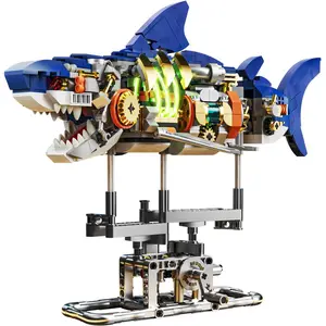 Mechanical Shark Building Set with LED Light, 687 PCS Interactive Building Block Model with Display Stand, Movable Ocean Animal STEM Toy, Home Decor Gift for Adults Teens Kids Boys Ages 8-12+fidget toys