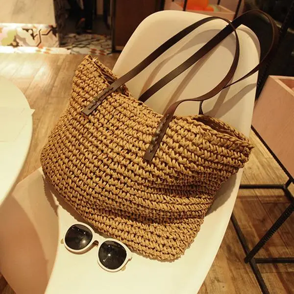Women’s Woven Straw Tote Handbag - Minimalist Shoulder Bag, Casual Summer Purse for Vacation & Daily Wear