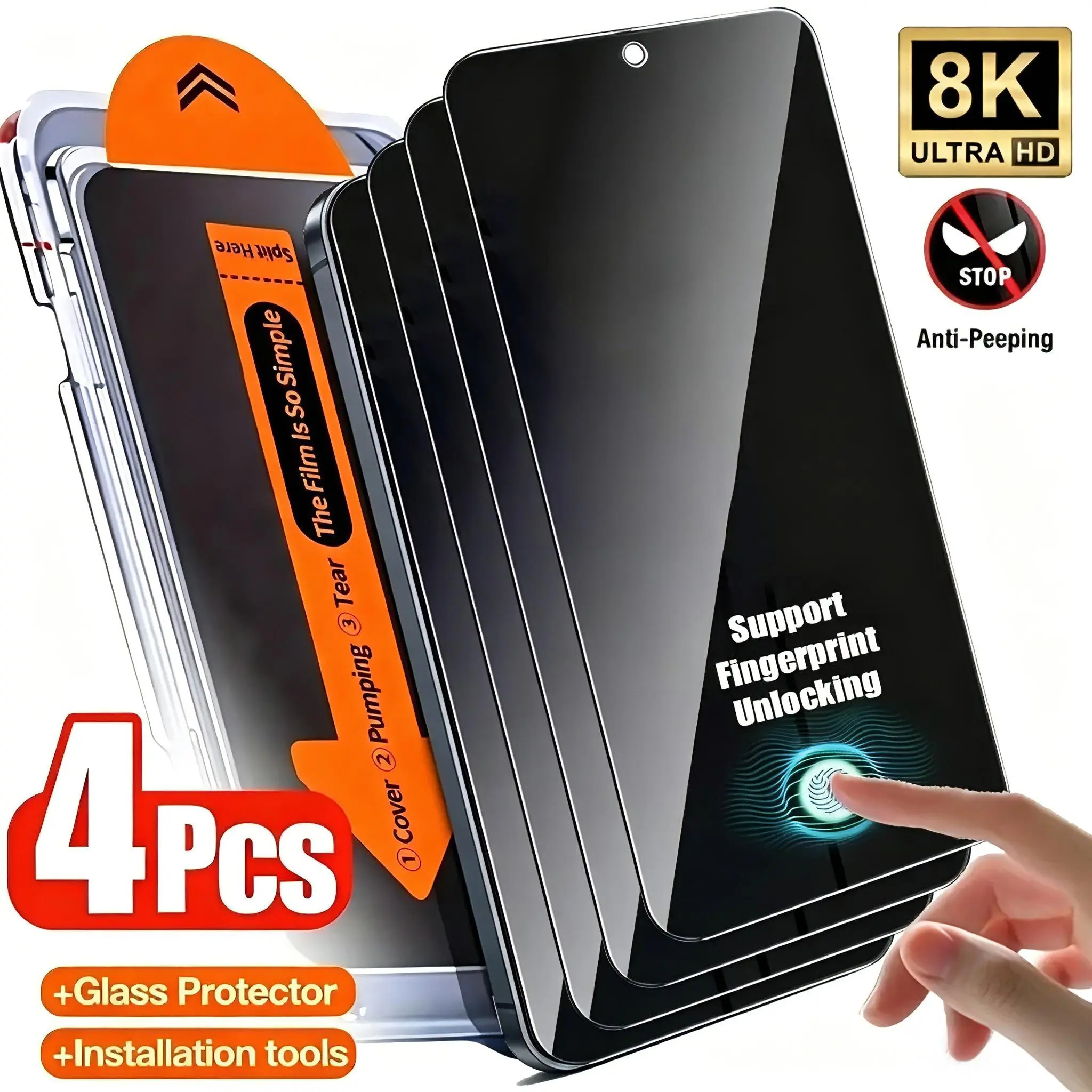 4 Pack Anti-Peep Glass Cellphone Screen Protector, Suitable for Samsung Galaxy S22 5G/S22+ 5G/S23/S23+/S24/S25/S26/Plus/Ultra/S25 Edge/S25 FE Series, Anti-Spy, Precise Fit, Touch Sensitivity, Anti-Shatter, Case-Friendly, One-click Installation