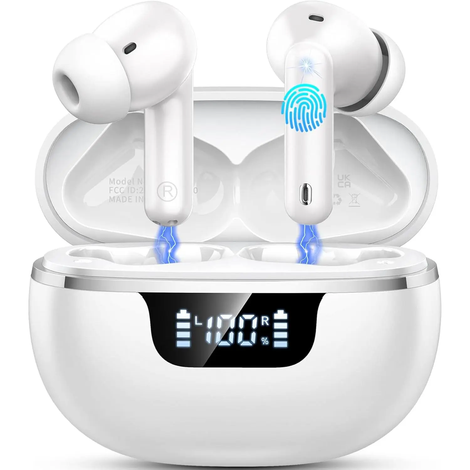 Wireless Earbuds Bluetooth Headphones Noise Cancelling, Bluetooth 5.4 Ear bud with Dynamic Drivers Stereo, 40H Playtime Sports Earphones Wireless Waterproof with LED Power Display for Laptop Pad Phone
