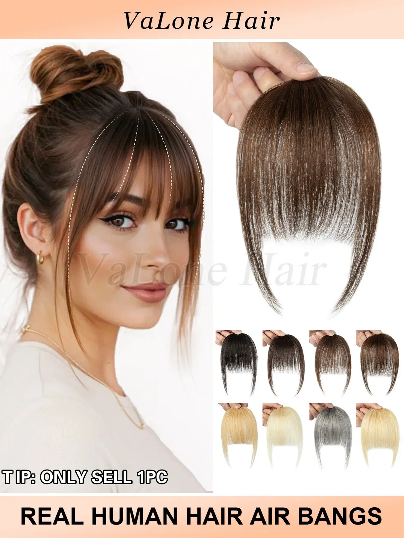 Women'S Clip-In Bangs & Frontal Hairpieces | Natural Looking, Straight Human Hair Fringe in Black/Gray/Brown/White