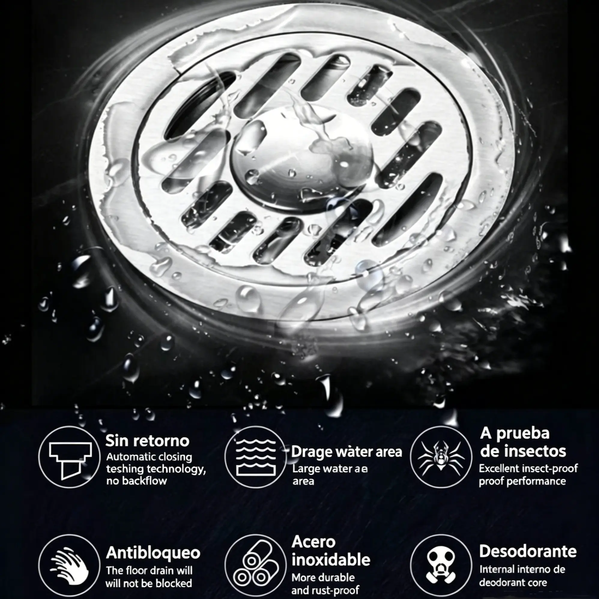 Stainless Steel Floor Drain, Anti-Backflow, Insect-Proof, Odor-Resistant, Fast Drainage, Ideal for Bathroom & Kitchen