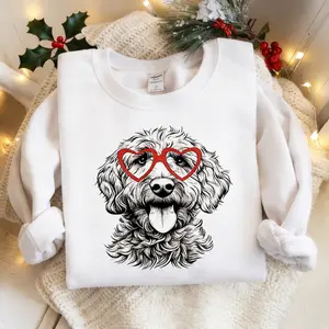 Cute Dog with Glasses Sweatshirt S-2XL White&Grey Adorable Cozy Pet Lover Casual Womenswear Soft Fabric Fun Graphic Design Perfect for Everyday Wear Long Sleeve Crewneck Sweatshirt