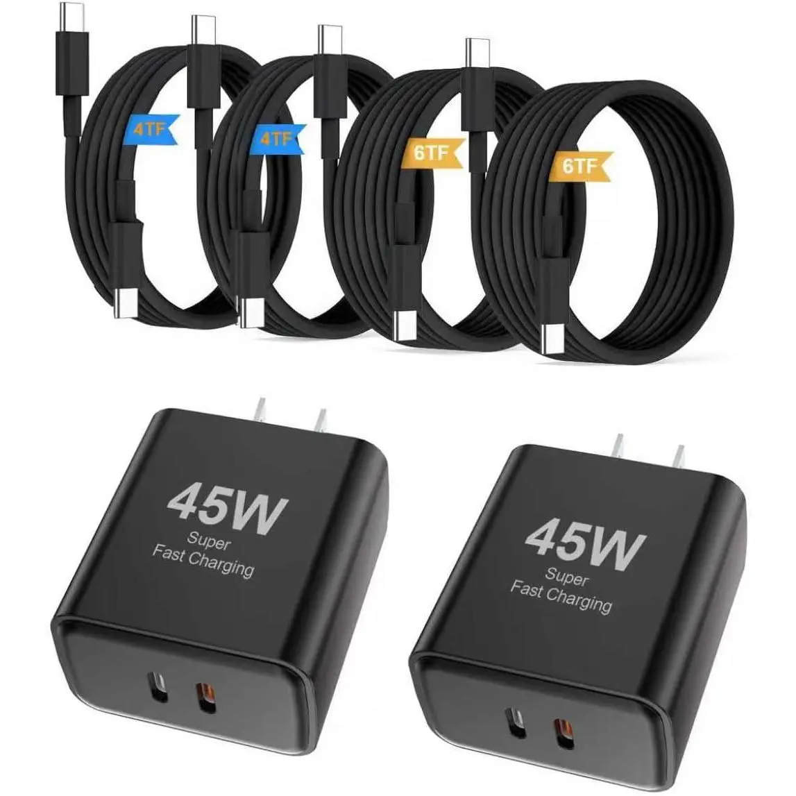 45W Super Fast Charger Type C, 2 Pack 35W+10W USB C Charging Block | With 4FT+6FT Type C Cables Works for S amsung alaxy S25 S24+/UltraS23/S22/S21/S20/Note10/20 Phone 17/16/15 USB C Charger