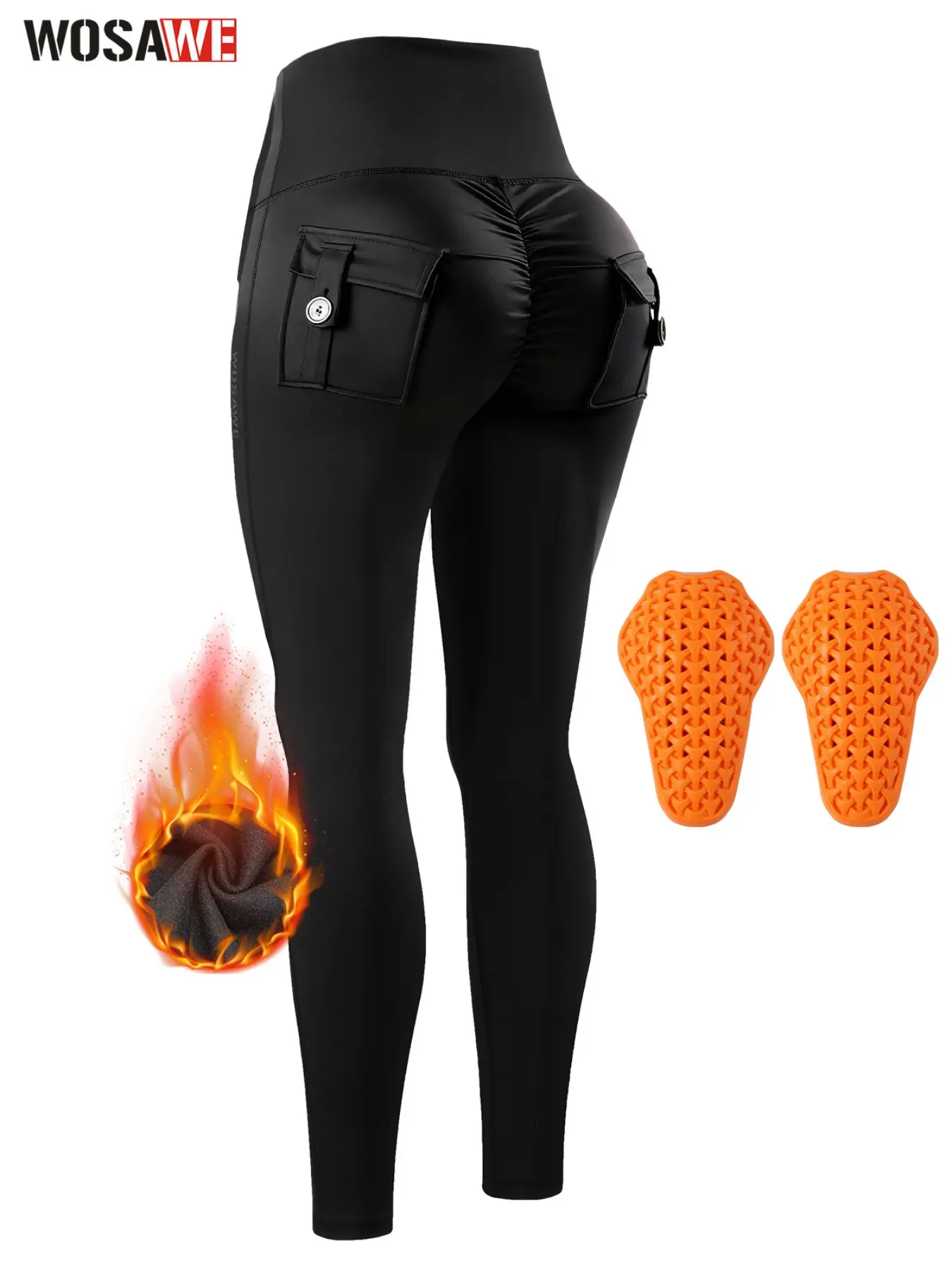 WOSAWE Women's High-Waist Motorcycle Riding Pants Athletic Bottoms Tight Sports - Spring/Autumn Thin Fleece, Stretchy Fit, Flexible Adaptation, Butt-Lifting Design, Reflective Logo, Soft Pads