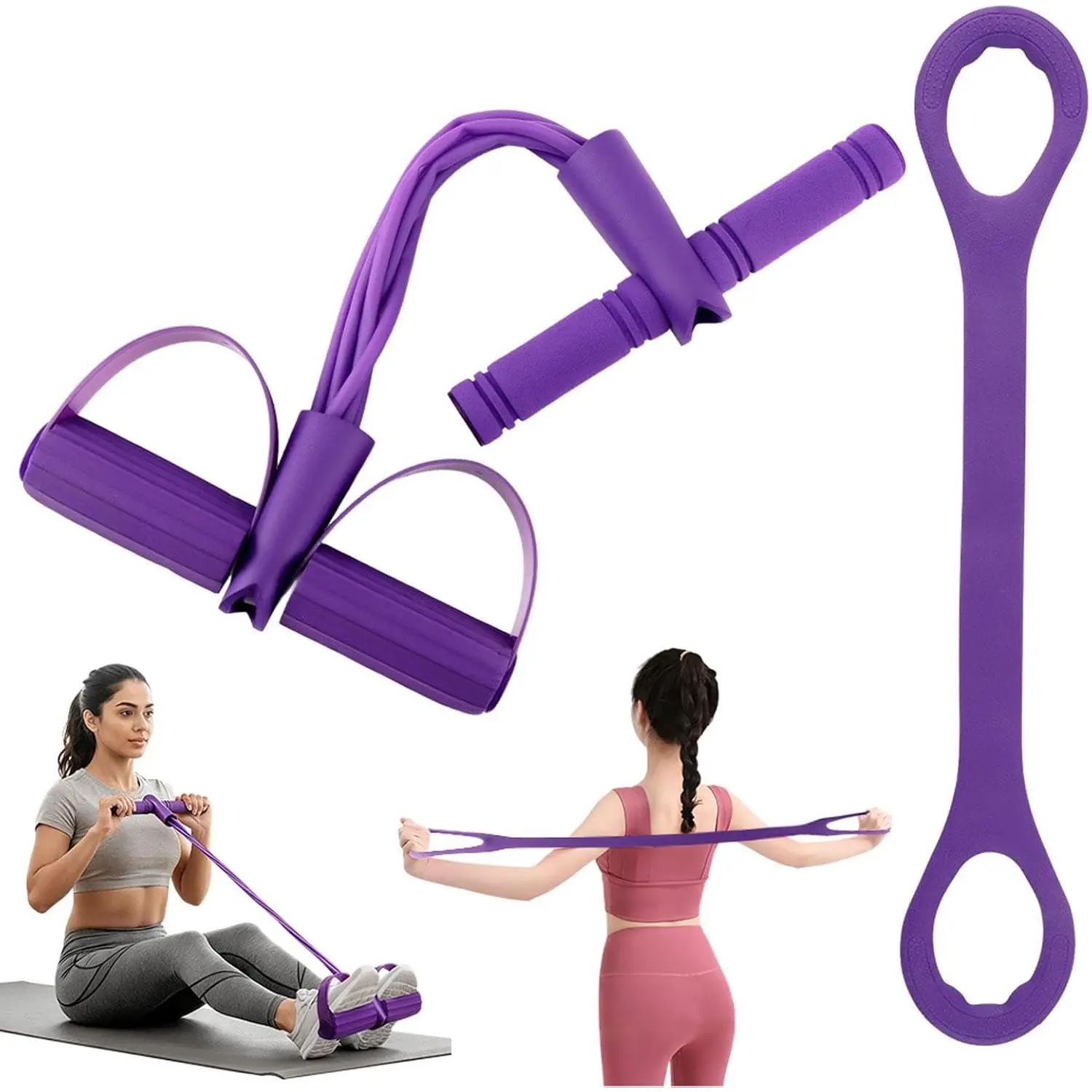 outdoors Fitness Resistance Bands- 6 Tube Pedal Ankle Puller with Handle & Tensile Rope for Exercise Sit Up Exercise Equipment Elastic Home Gym Equipment for Women Men