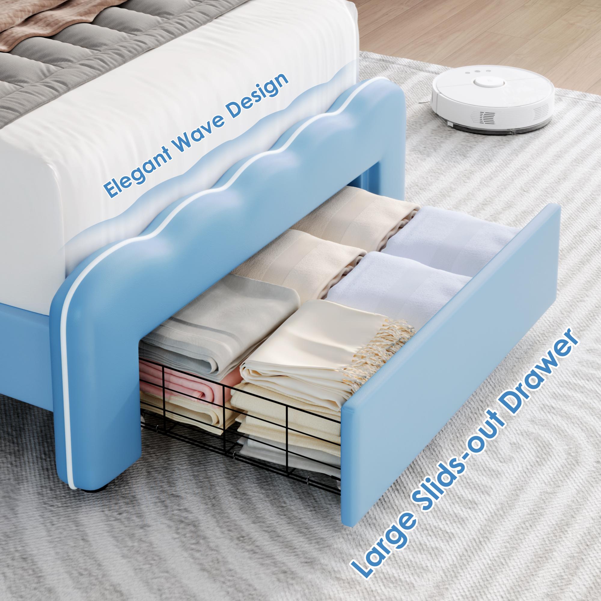 HOSTACK Modern Upholstered LED Bed Frame with Adjustable Lotus Headboard, Velvet Platform Bed Frame with storage drawer, Wooden Slats Support, No Box Spring Needed, No Mattress