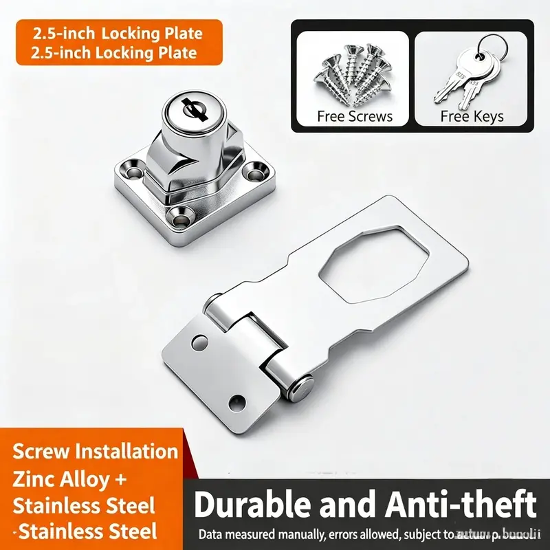 1 set of 2-in-1 lock, with locking plate, thickened desk filing cabinet lock, wardrobe lock, 90-degree spring lock, anti-theft design lock for shops, shops and hotels.