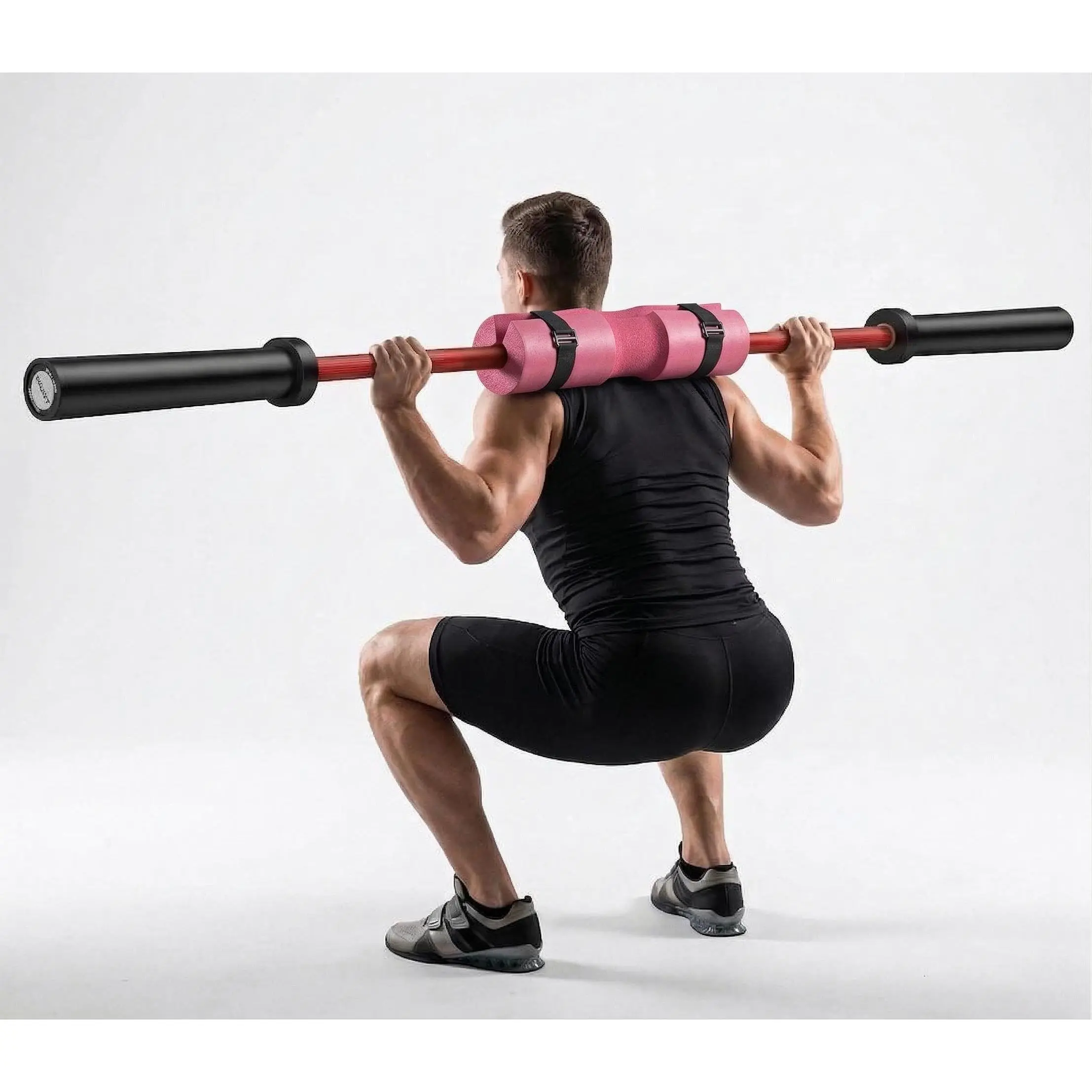 1000 LBS Olympic Barbell with Pink Squat Pad – 7FT Powerlifting Bar with Knurled Non-Slip Grip, Compatible with 2-Inch Weight Plates – Heavy-Duty Strength Training Equipment for Home Gym, Squats, Deadlifts & Bench Press